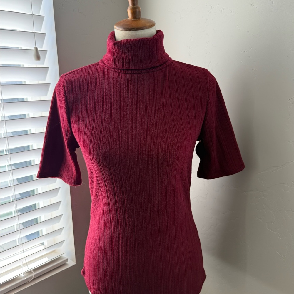 Burgundy Ribbed Turtleneck Top